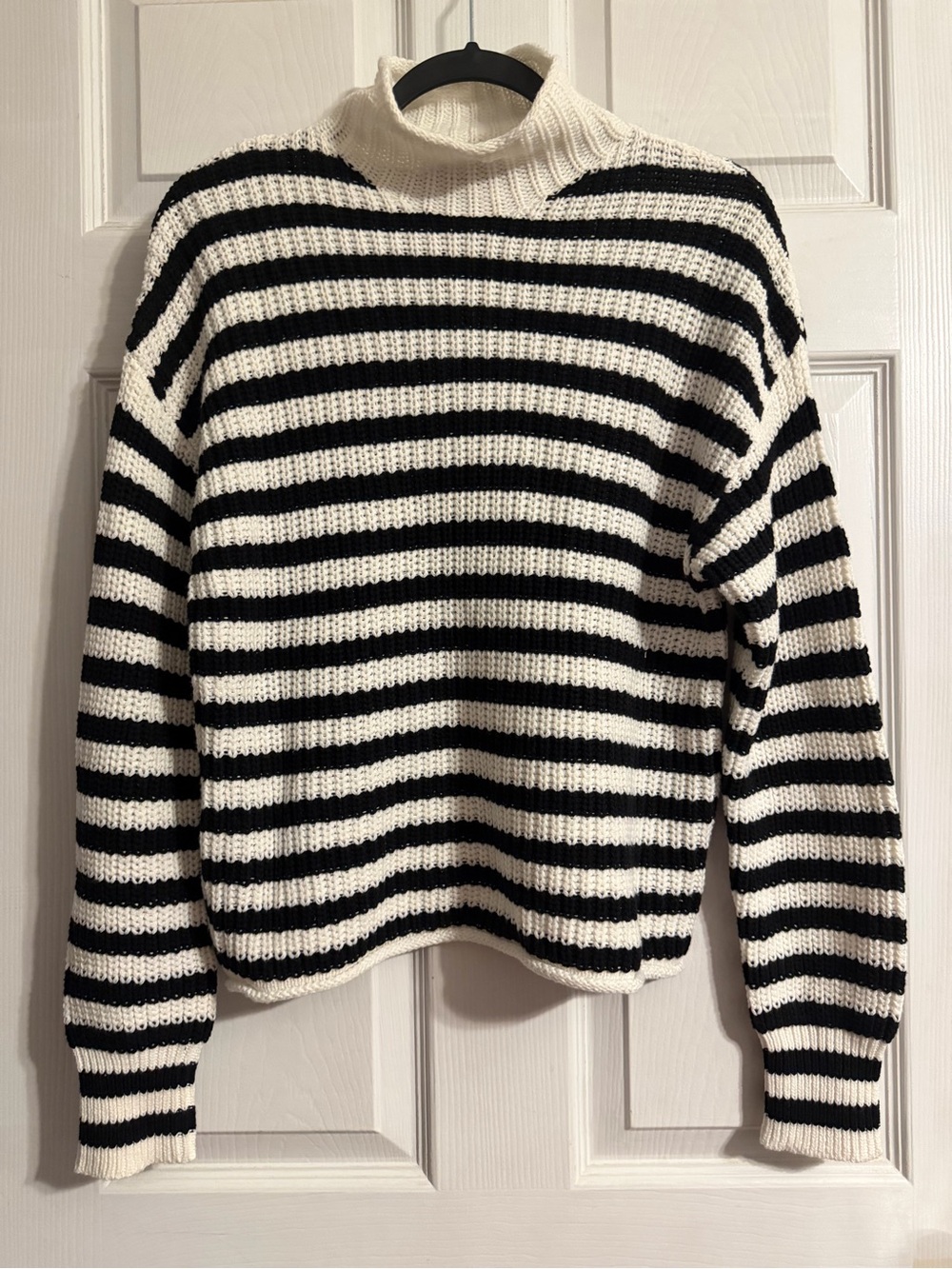 Sanctuary Black Cream Striped Chunky Knit Mock Neck Sweater XS